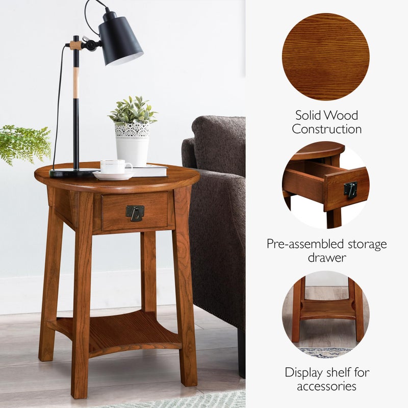 Leick Home Mission End Table, Solid Wood, 18 in. Round, 1 Storage Drawer, Bottom Shelf, Easy-Assembly, For Living Room/Bedroom, Russet, 18.0 in. Diameter x 24.0 in. H, 9056-RS - Image 3